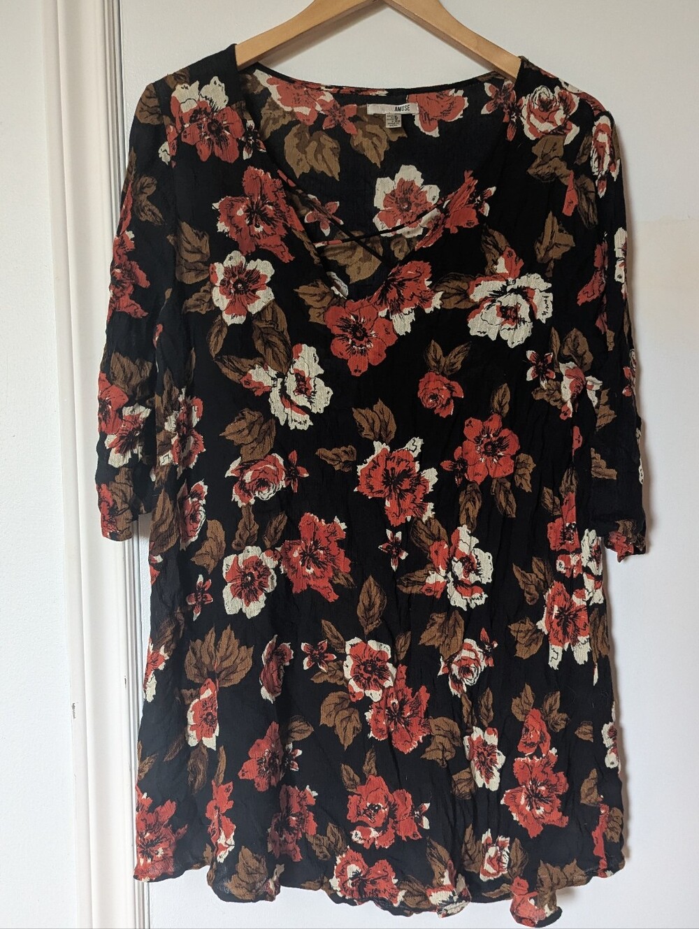 Black Floral Crisscross Neck Tunic